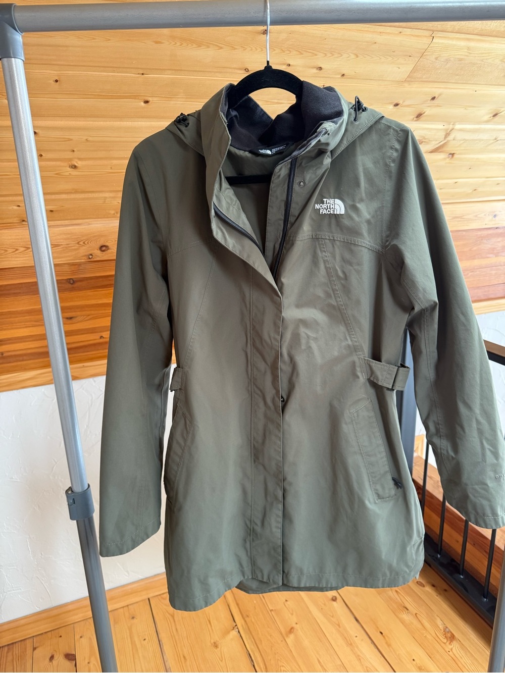 The North Face Dryvent Olive Green Hooded Trench Coat